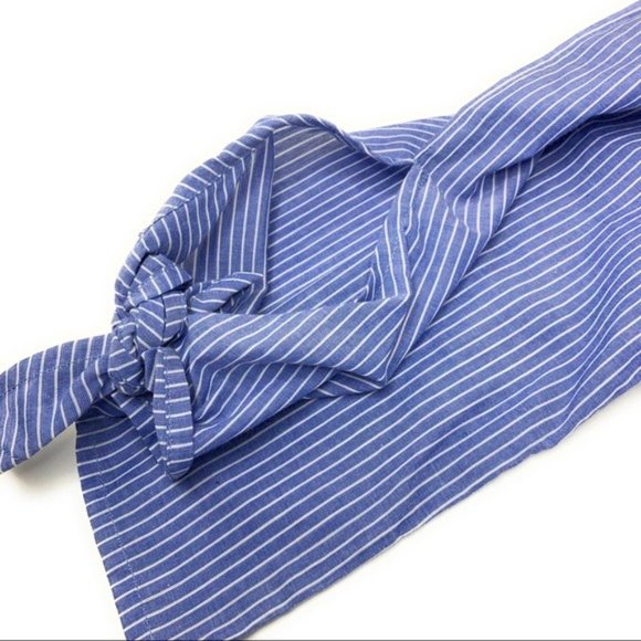 Off the Shoulder Paige Blouse Blue Ticking Tie Detail - Picture 6 of 8